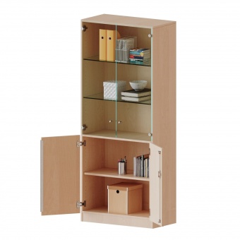 Schrank, 5 OH, Türen unten (2OH), oben 3 Vitrinentüren 2 Türen, abschließbar, B/H/T 80x190x60cm 